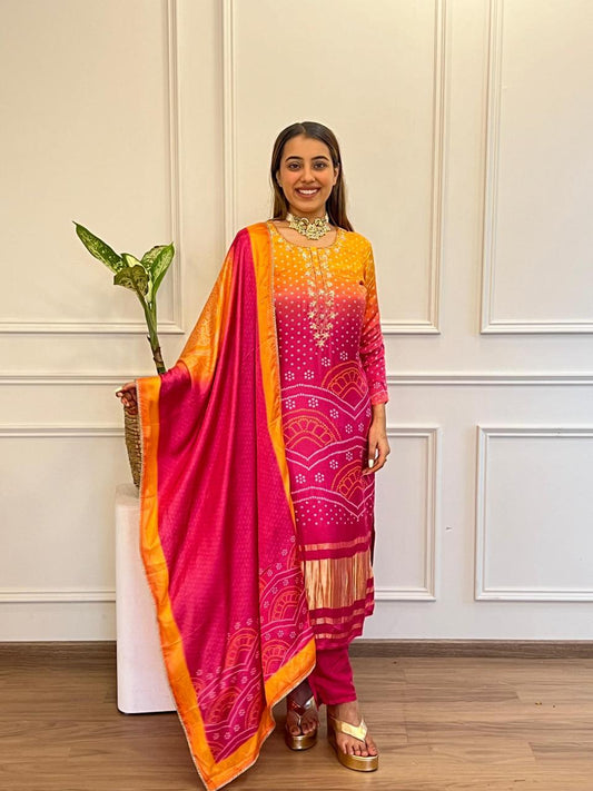 Chinon Silk Fabric Kurti Pant and Duppta