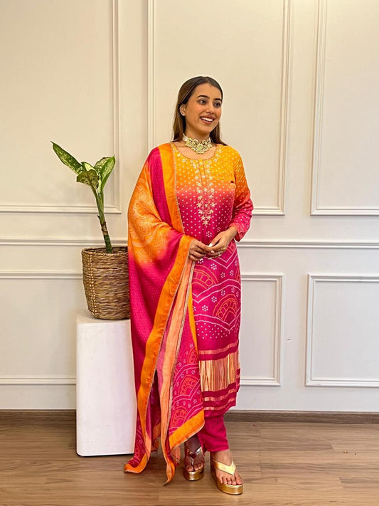 Chinon Silk Fabric Kurti Pant and Duppta