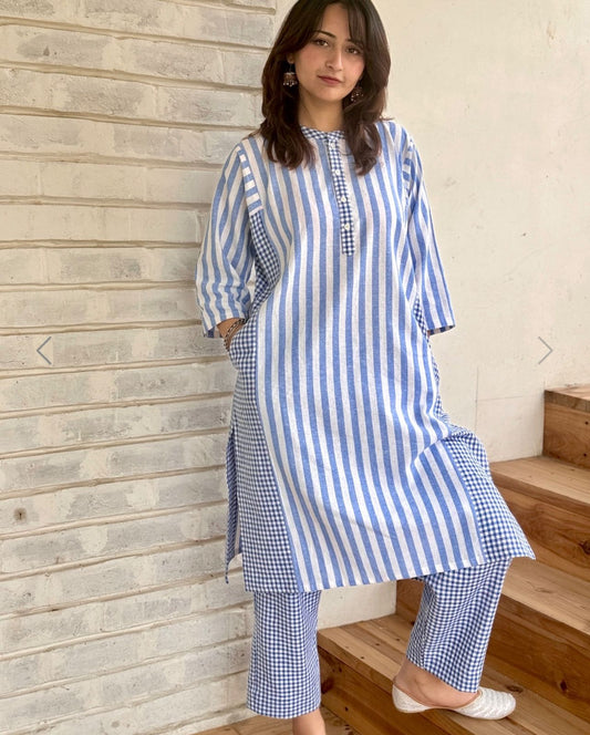 Blue Striped Kurta Set
