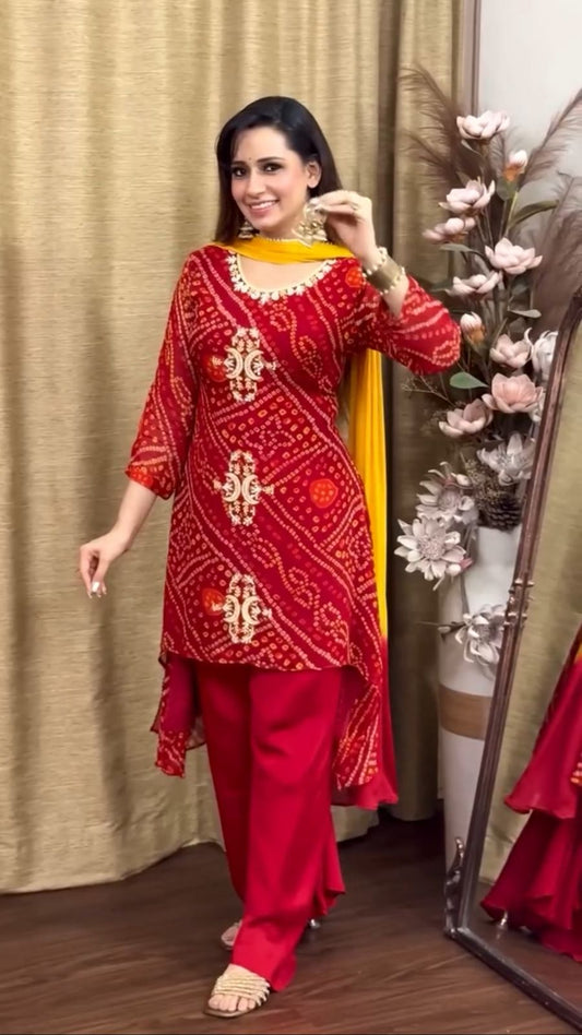 Chinon Silk Kurti Pant and Duppta
