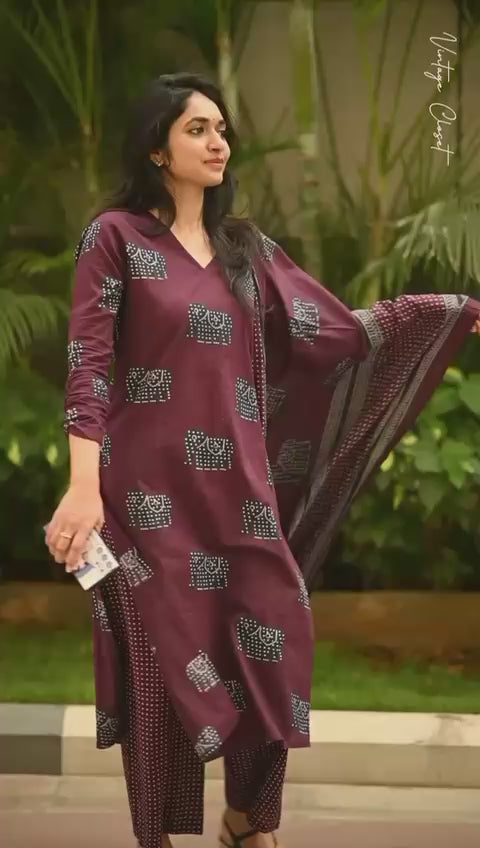 Boho Elephant Print Kurti Set
