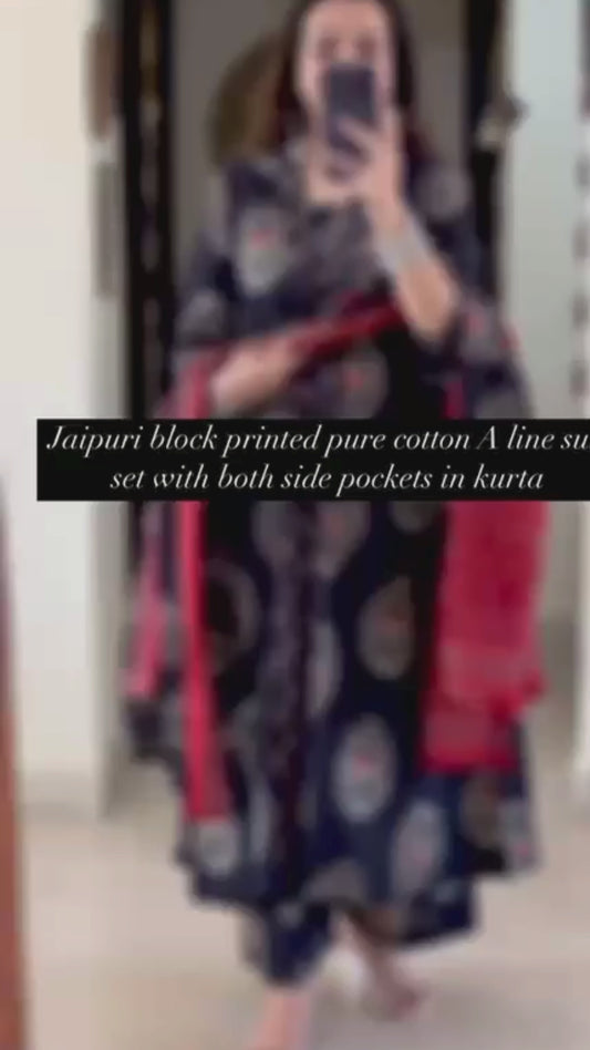 Anarkali Kurta Set with Cotton Pant & Malmal Dupatta